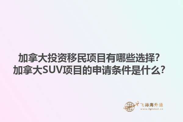 加拿大投资移民项目有哪些选择？加拿大SUV项目的申请条件是什么？