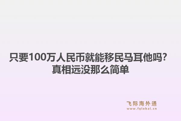 只要100万人民币就能移民马耳他吗？真相远没那么简单