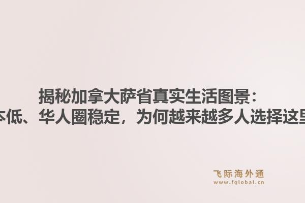 揭秘加拿大萨省真实生活图景：成本低、华人圈稳定，为何越来越多人选择这里？