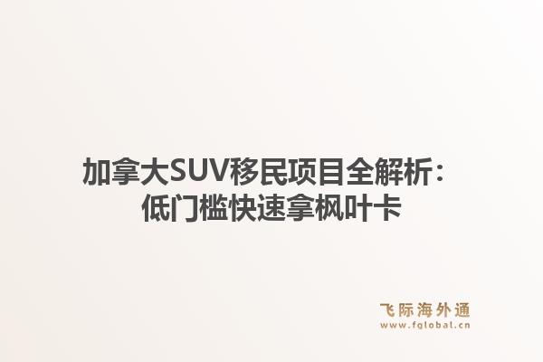 加拿大SUV移民项目全解析：低门槛快速拿枫叶卡