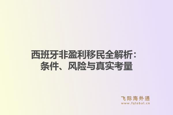 西班牙非盈利移民全解析：条件、风险与真实考量